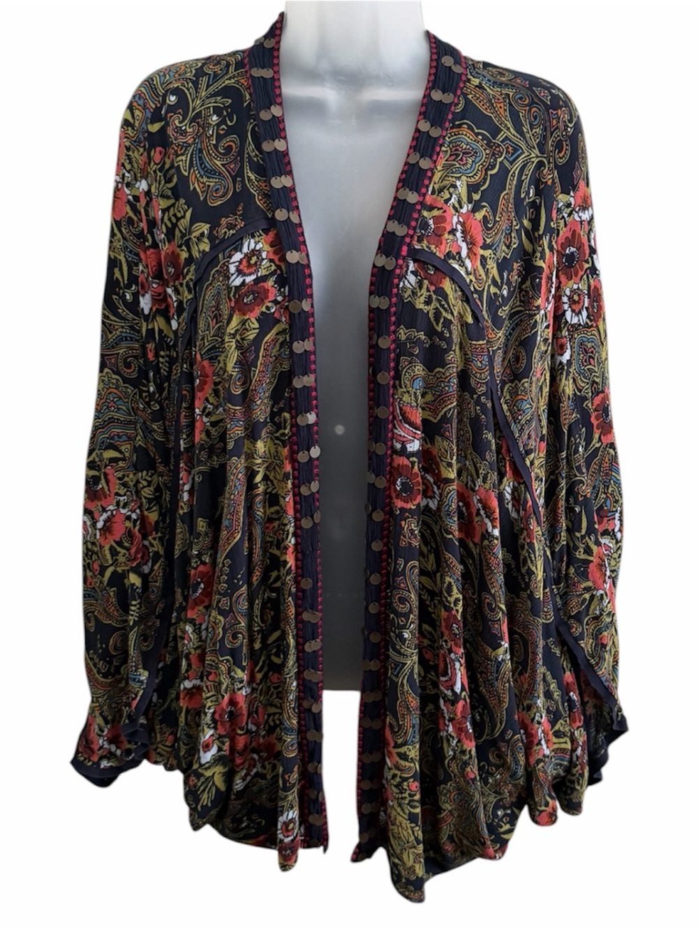 Curations Bohemian Floral Paisley Open-Front Kimono Jacket - Picture 2 of 9